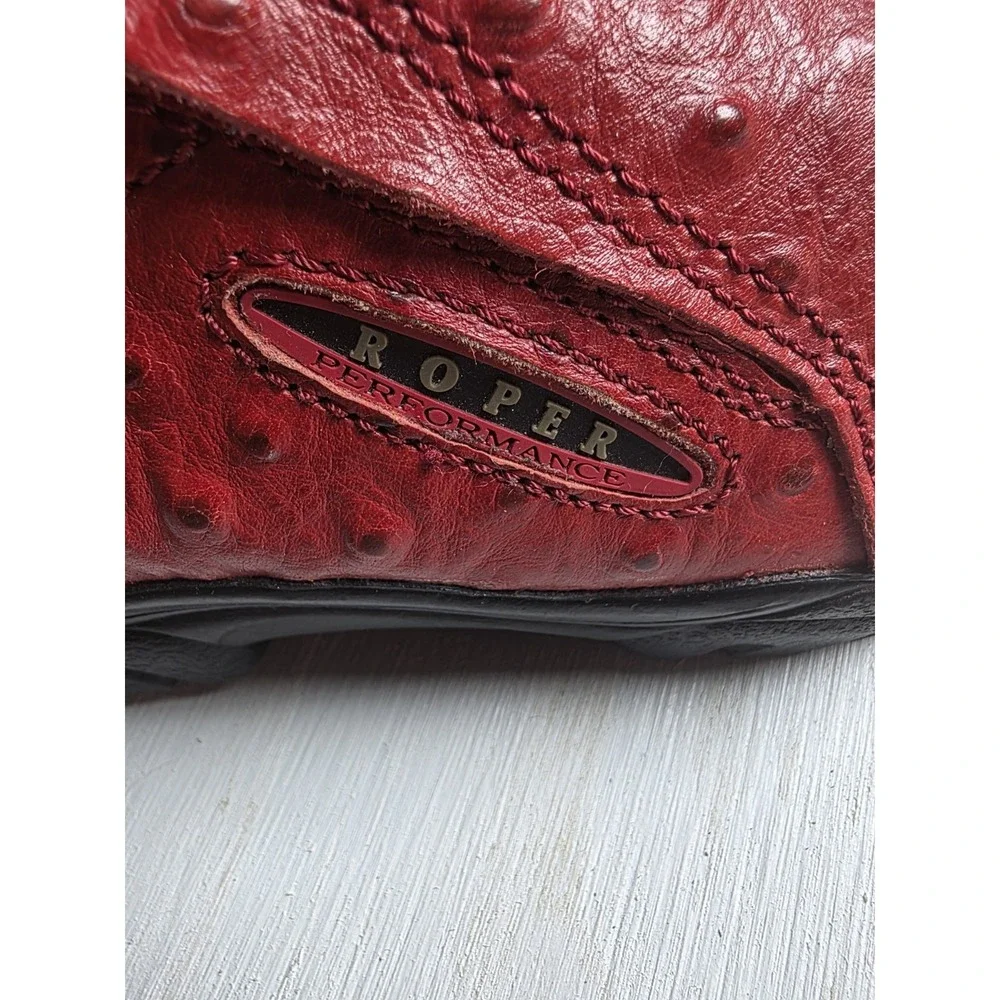 Roper Red Leather Ostrich Kids Shoes Size 2 Western Slip-on Moc NWT